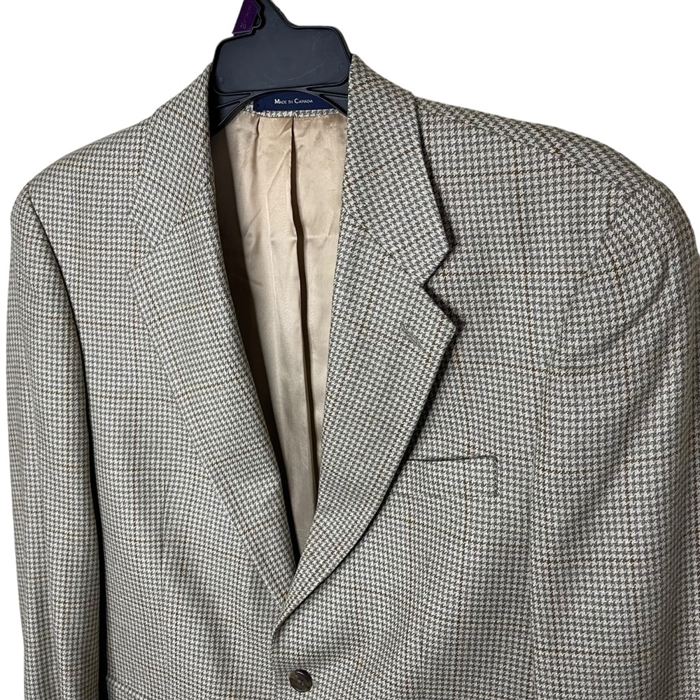 Ralph Ralph Lauren Blazer Men’s 42R Beige Silk Wool Blend Houndstooth Two Button - Picture 7 of 11